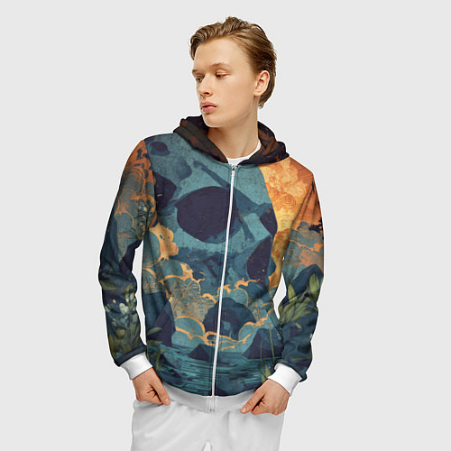 Мужская толстовка на молнии Металл арт - долина - череп / 3D-Белый – фото 3