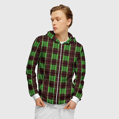 Мужская толстовка на молнии Neon color black and green stripes / 3D-Белый – фото 3
