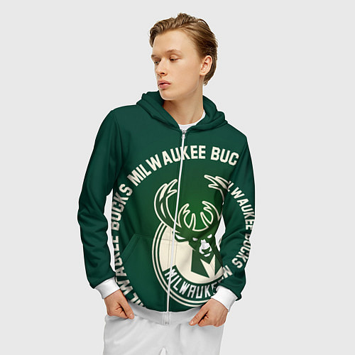 Мужская толстовка на молнии Milwaukee Bucks надпись / 3D-Белый – фото 3