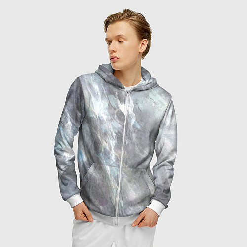 Мужская толстовка на молнии Абстракция - white smoke on gray background / 3D-Белый – фото 3
