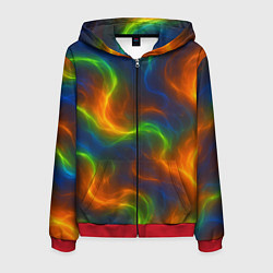 Толстовка 3D на молнии мужская Разноцветное пламя и дым, цвет: 3D-красный