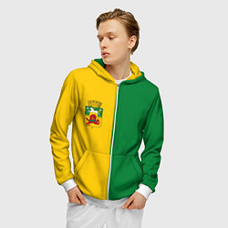 Толстовка 3D на молнии мужская Новокузнецк, зелёно-жёлтый, герб и надпись на спин, цвет: 3D-белый — фото 2