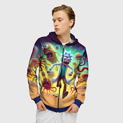Толстовка 3D на молнии мужская Рик Санчес убегает от монстров, цвет: 3D-синий — фото 2