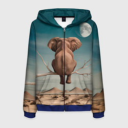 Толстовка 3D на молнии мужская Задумчивый слон: пустыня, цвет: 3D-синий