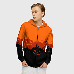 Толстовка 3D на молнии мужская Хэллоуин счастливые тыквы, цвет: 3D-черный — фото 2