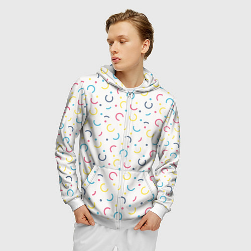 Мужская толстовка на молнии Цветные точки и дуги на белом / 3D-Белый – фото 3