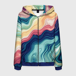 Толстовка 3D на молнии мужская Абстрактные волнистые линии синий, цвет: 3D-синий