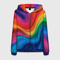 Толстовка 3D на молнии мужская Смесь ярких красок волнистыми линиями, цвет: 3D-синий