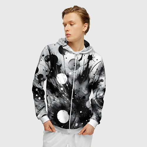 Мужская толстовка на молнии Абстрактная чёрно-белая композиция / 3D-Белый – фото 3