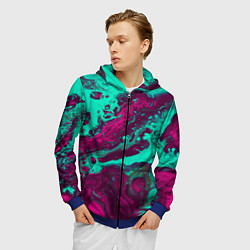 Толстовка 3D на молнии мужская Абстракция мрамор, цвет: 3D-синий — фото 2