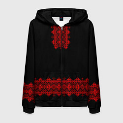 Толстовка 3D на молнии мужская Вышиванка традиционная, цвет: 3D-черный