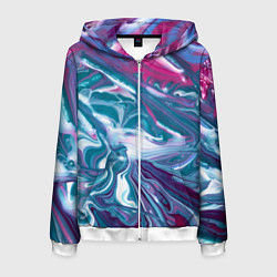 Толстовка 3D на молнии мужская Абстракция бело сине красный мрамор, цвет: 3D-белый