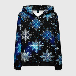 Толстовка 3D на молнии мужская Стилизованный чёрно-синий со снежинками, цвет: 3D-черный