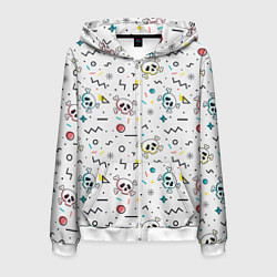 Толстовка 3D на молнии мужская Паттерн с черепами и геометрическими фигурами на Х, цвет: 3D-белый
