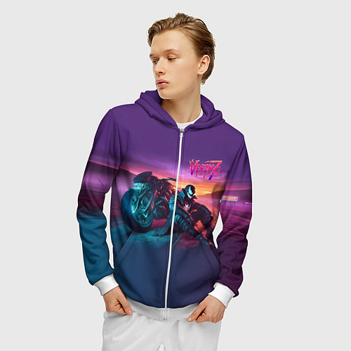 Мужская толстовка на молнии Venom near his motorcycle - ai art fantasy / 3D-Белый – фото 3