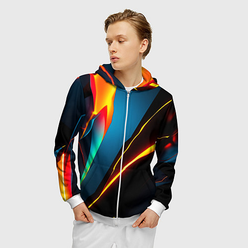 Мужская толстовка на молнии Multicoloured neon / 3D-Белый – фото 3