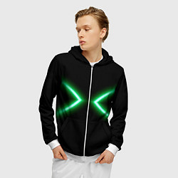 Толстовка 3D на молнии мужская Neon green lines, цвет: 3D-белый — фото 2