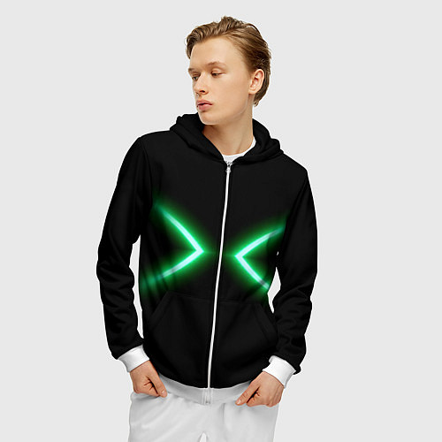 Мужская толстовка на молнии Neon green lines / 3D-Белый – фото 3