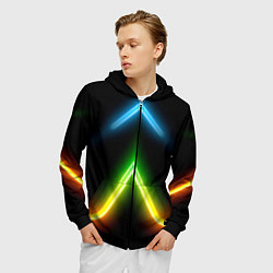 Толстовка 3D на молнии мужская Neon multicolored lines, цвет: 3D-черный — фото 2