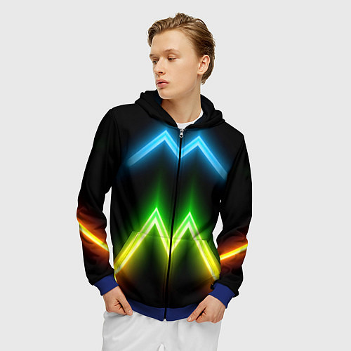 Мужская толстовка на молнии Neon multicolored lines / 3D-Синий – фото 3