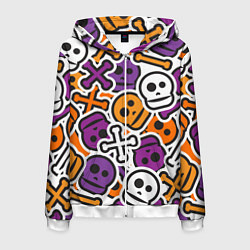 Толстовка 3D на молнии мужская Funny skulls, цвет: 3D-белый