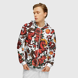 Толстовка 3D на молнии мужская Красный конь в стиле татуировки, цвет: 3D-белый — фото 2