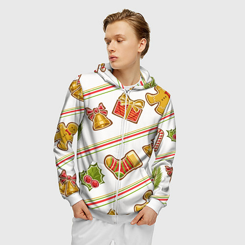 Мужская толстовка на молнии Рождественский дух / 3D-Белый – фото 3