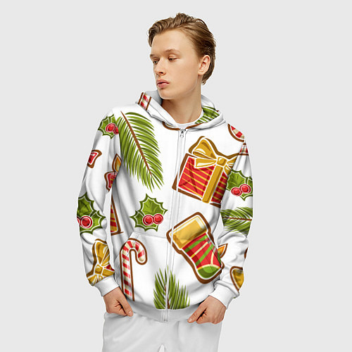 Мужская толстовка на молнии Рождественский вайб / 3D-Белый – фото 3