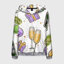 Толстовка 3D на молнии мужская Новогодний вайб, цвет: 3D-меланж