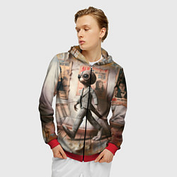 Толстовка 3D на молнии мужская Пришелец в костюме в полосочку, цвет: 3D-красный — фото 2