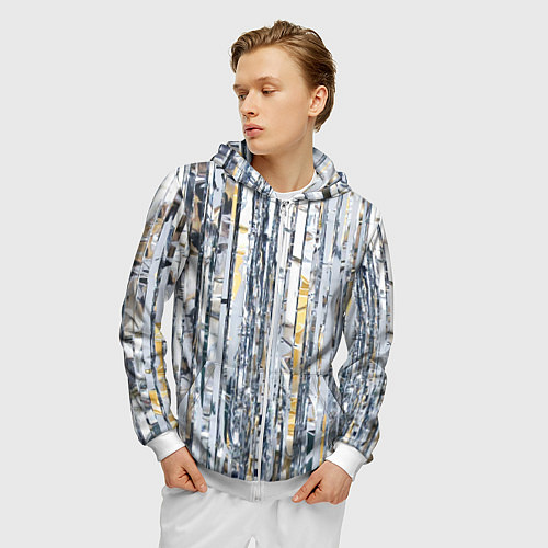 Мужская толстовка на молнии Новогодний дождик / 3D-Белый – фото 3