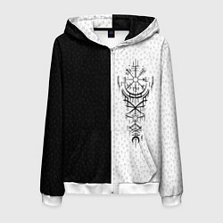 Толстовка 3D на молнии мужская Вегвизир и став бессмертия в рунах, цвет: 3D-белый