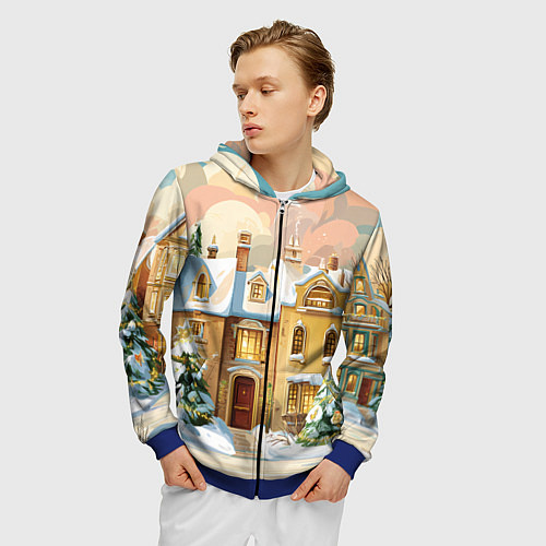 Мужская толстовка на молнии Новогодний город / 3D-Синий – фото 3