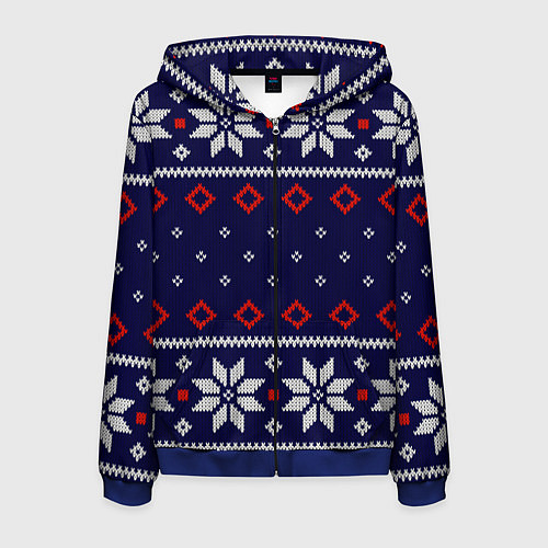 Мужская толстовка на молнии Вязаный новогодний узор / 3D-Синий – фото 1