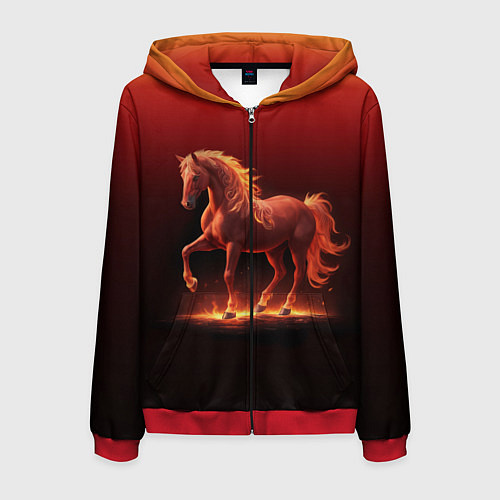 Мужская толстовка на молнии Узор с конем огнем / 3D-Красный – фото 1