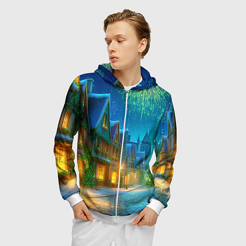 Мужская толстовка на молнии Праздничный новогодний салют / 3D-Белый – фото 3