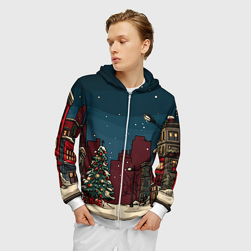 Мужская толстовка на молнии Новогодняя ночь / 3D-Белый – фото 3