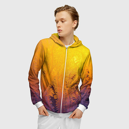 Мужская толстовка на молнии Узоры золотистого инея / 3D-Белый – фото 3