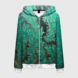 Толстовка 3D на молнии мужская Узоры изумрудного инея, цвет: 3D-белый