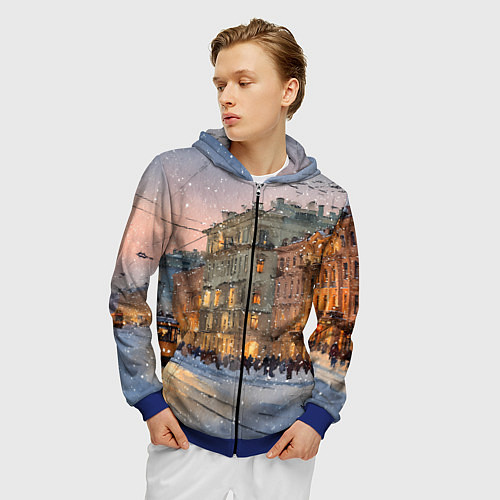 Мужская толстовка на молнии Зимний Санкт-Петербург / 3D-Синий – фото 3