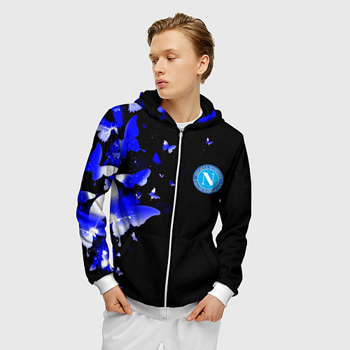 Мужская толстовка на молнии Наполи бабочки текстура / 3D-Белый – фото 3