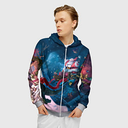 Толстовка 3D на молнии мужская Санта с динозавром, цвет: 3D-меланж — фото 2