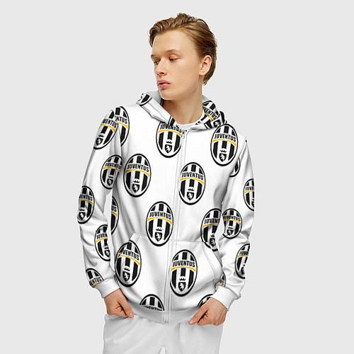Мужская толстовка на молнии Juventus Pattern / 3D-Белый – фото 3