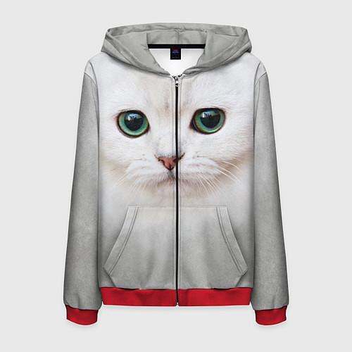 Мужская толстовка на молнии Белый котик / 3D-Красный – фото 1