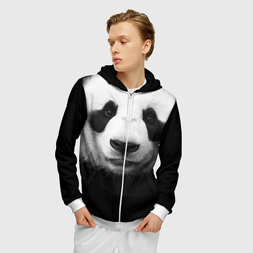 Мужская толстовка на молнии Взгляд панды / 3D-Белый – фото 3