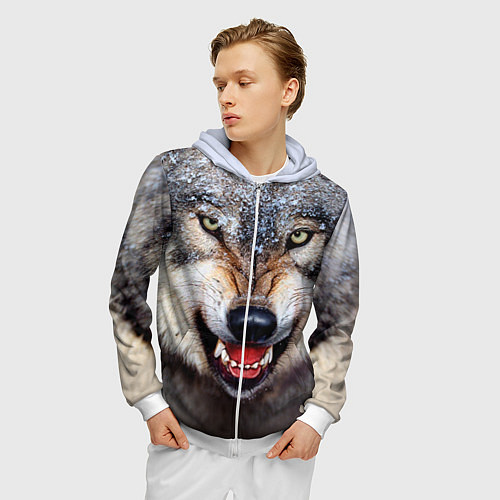 Мужская толстовка на молнии Взгляд волка / 3D-Белый – фото 3