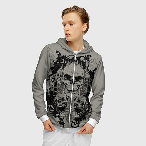 Мужская толстовка на молнии Skulls / 3D-Белый – фото 3