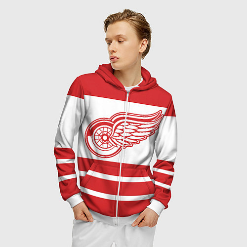 Мужская толстовка на молнии Detroit Red Wings / 3D-Белый – фото 3