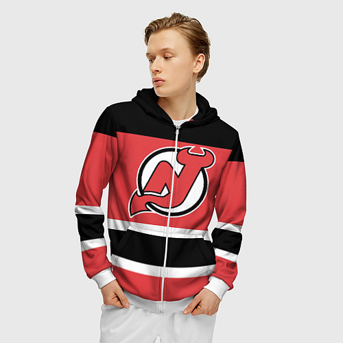 Мужская толстовка на молнии New Jersey Devils / 3D-Белый – фото 3