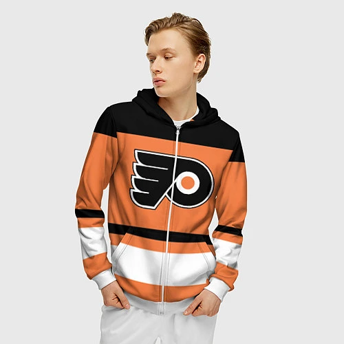 Мужская толстовка на молнии Philadelphia Flyers / 3D-Белый – фото 3